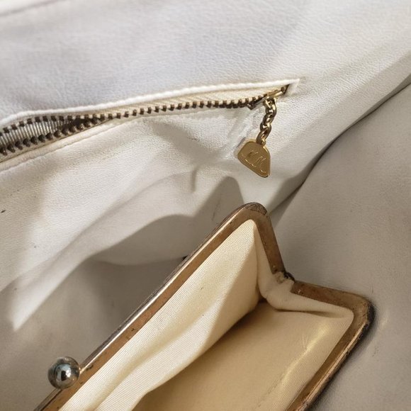 Vintage Morris Moskowitz Blue Leather Hand Bag W/ Interior Kiss Coin Purse - Picture 9 of 10